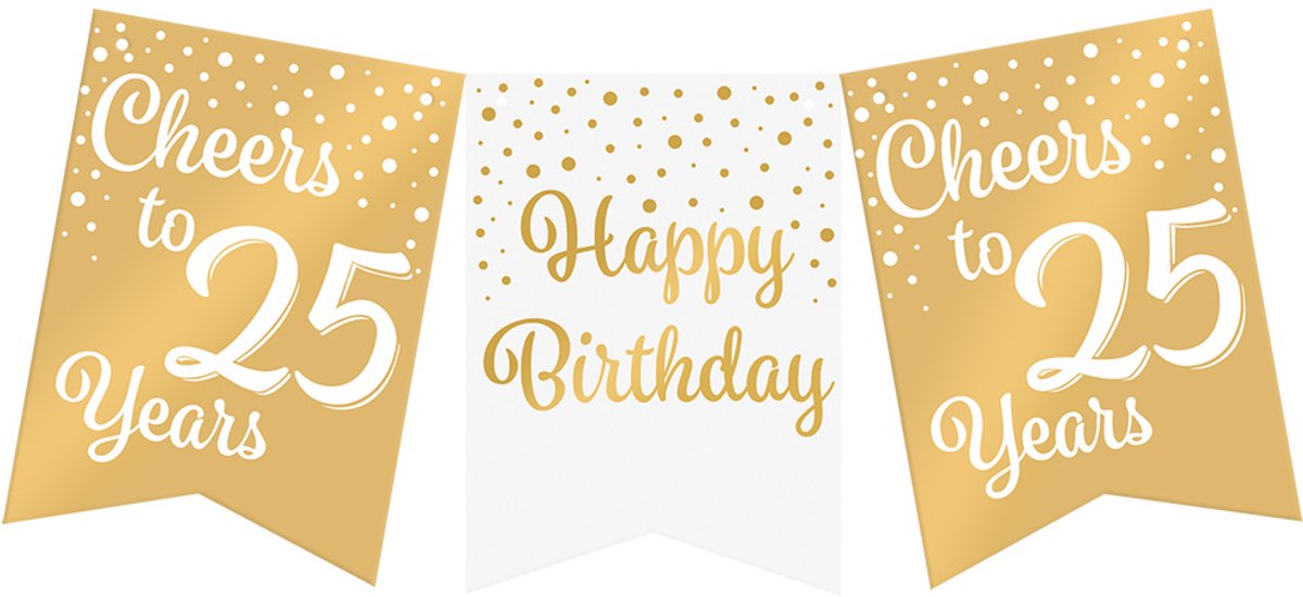 Vlaggenlijn | Set á 3 stuks | Feestvlaggen banner goud wit | met tekst 25 jaar | 6 meter | 10 vlaggen | hoogte 20 cm