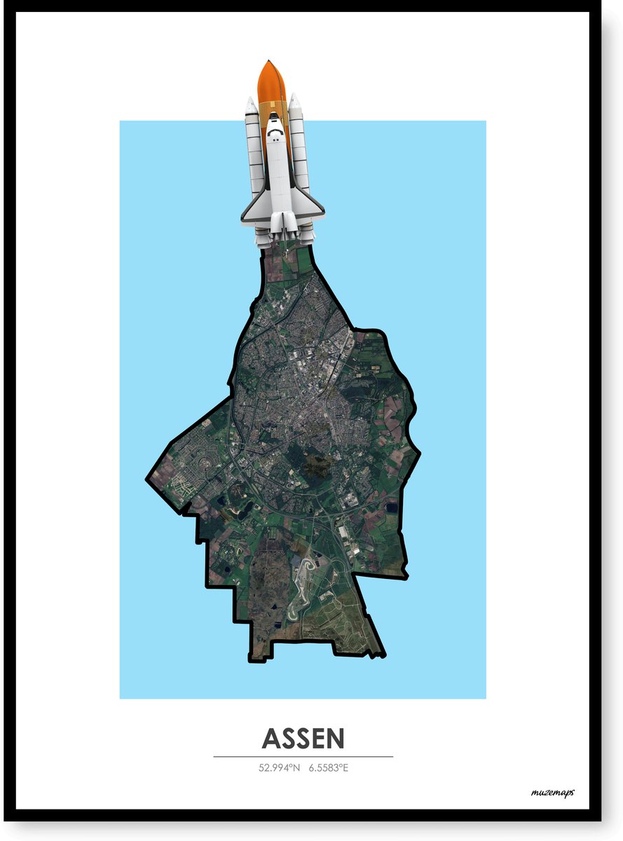 Poster Assen - Handgemaakte stadskaart - Pop-Art Design - B2 (50 x 70 cm) - MuzeMaps