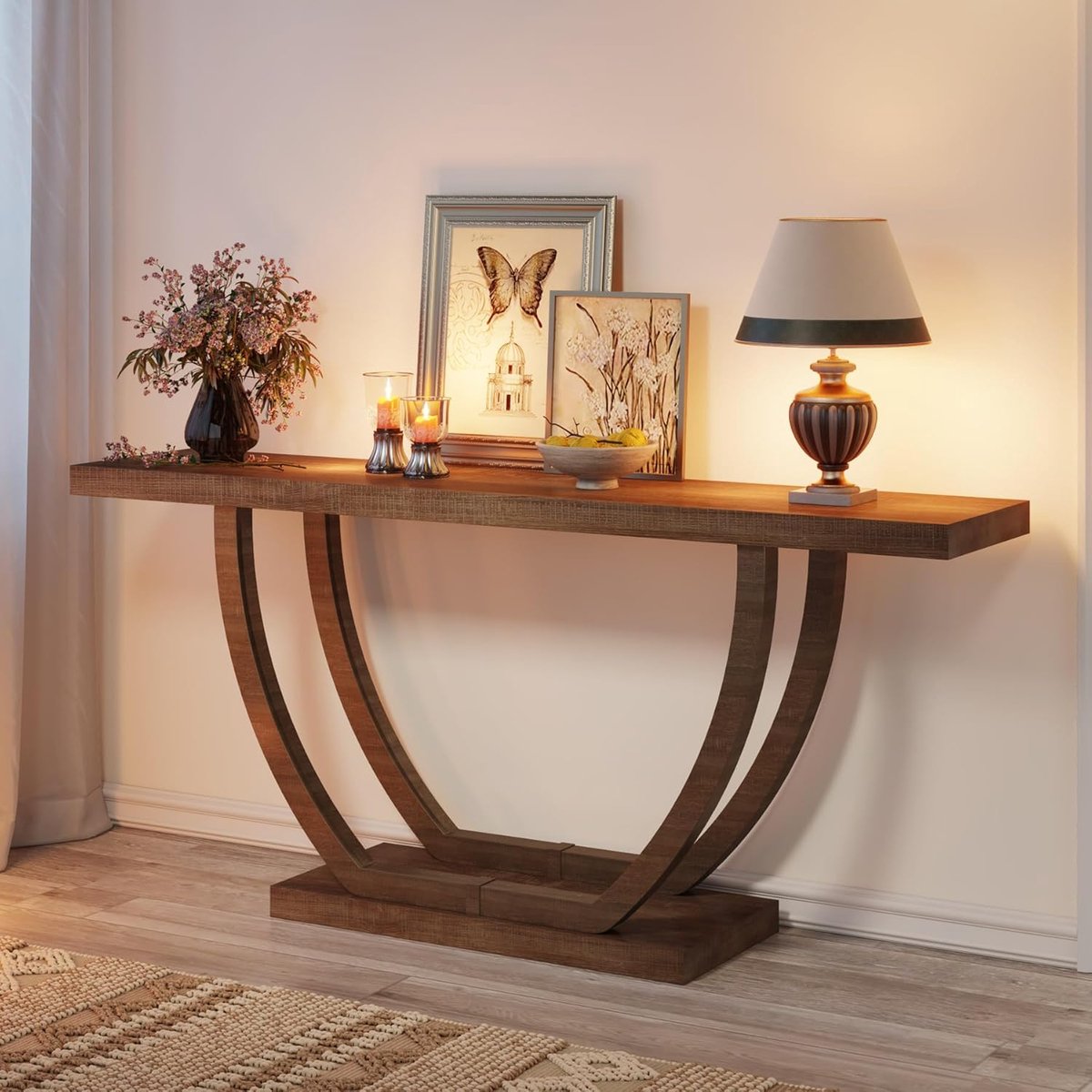 Woonkamer Accent Tafel - Houten Blad Met Geometrisch Metaal Frame - Vintage Grijs Voor Hal Of Woonkamer Tribesigns Industriële Consoletafel 140 Cm