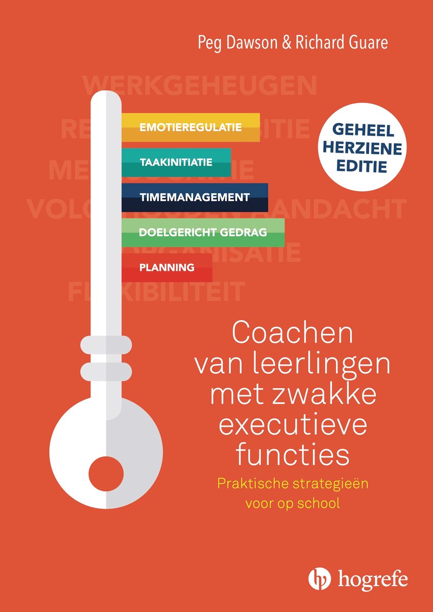 Boekomslag met een sleutel met de tekst 'GEHEEL HERZIENE EDITIE' en de titel 'Coachen van leerlingen met zwakke executieve functies'.