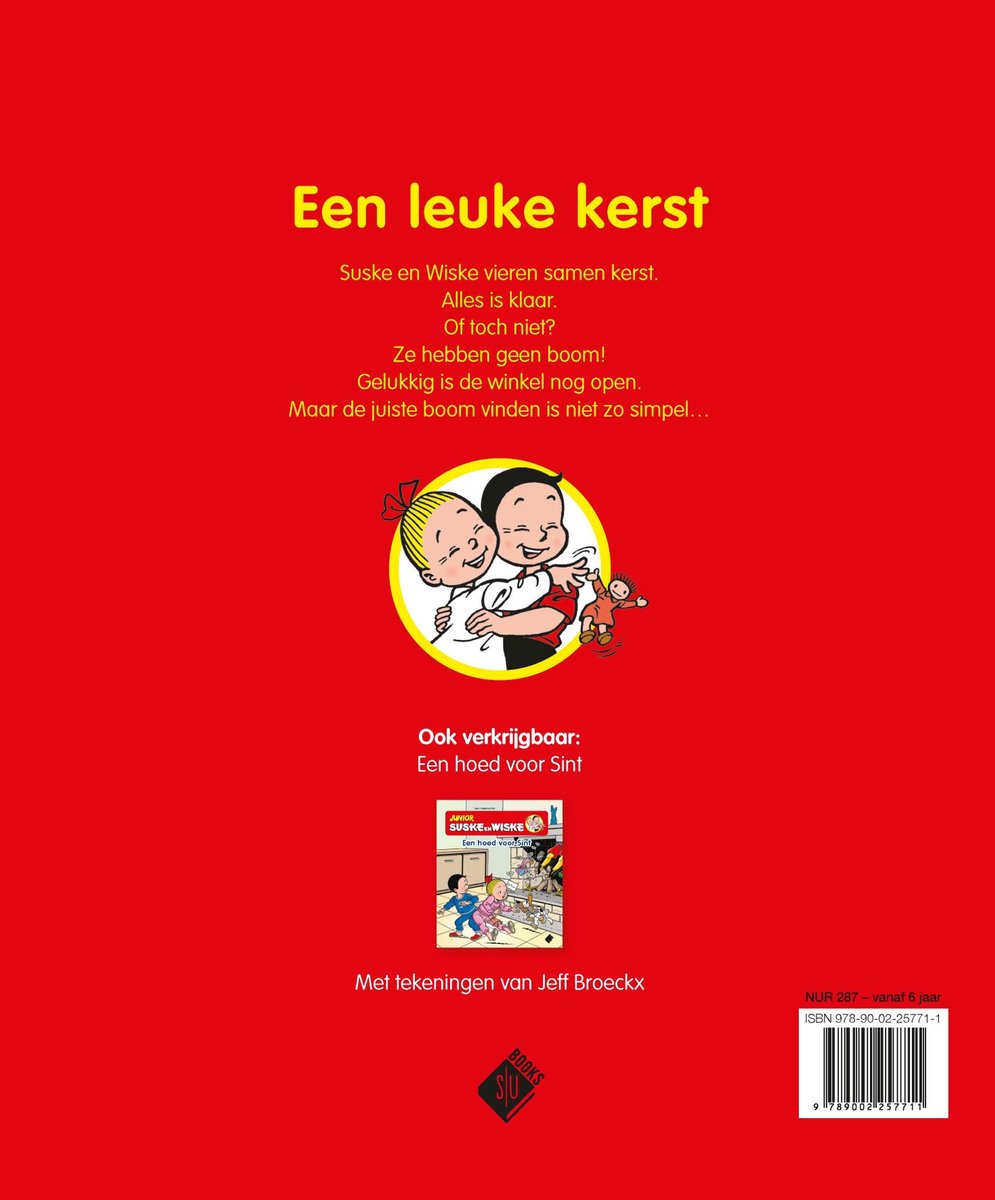 De cover van Junior Suske en Wiske, met de tekst 'Een leuke kerst'. De achtergrond is rood.