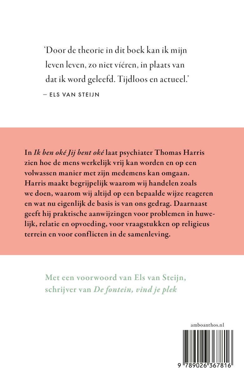 Boekrug met tekst 'Door de theorie in dit boek kan ik mijn leven leven, zo niet vieren, in plaats van dat ik word geleefd. Tijdloos en actueel.'