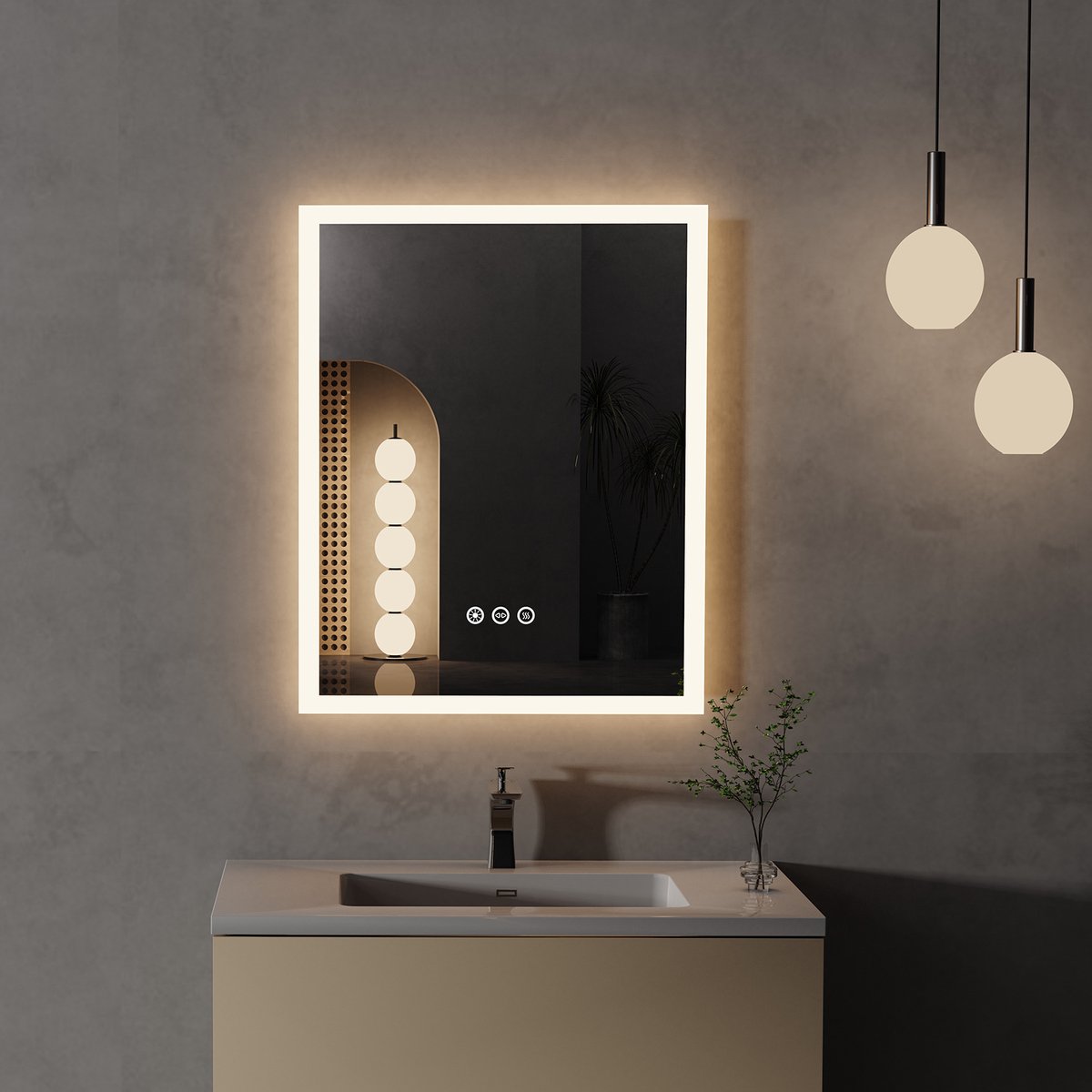 LUVODI badkamerspiegel met licht - wandspiegel - verlicht met 3 kleurtemperaturen - helderheid met achtergrondverlichting instelbaar - anticondens - tiptoets - geheugenfunctie
