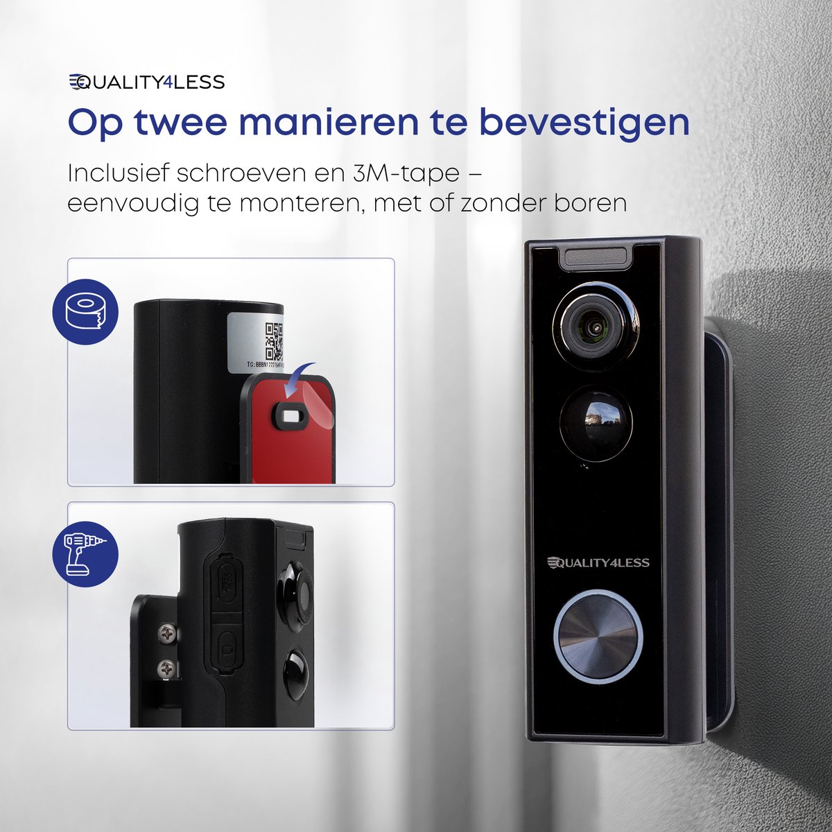 Quality4Less™ - Slimme Draadloze Video Deurbel met camera - 3MP Ultra HD - Wifi deurbel - Zonder abonnement - Incl. draadloze gong en 32GB SD-Kaart - (T-ring geluid) - Zwart — cadeau in Elektronica - foto 7