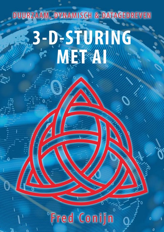 Omslag van het boek '3-D-Sturing met AI' met een blauwe globe en een rood symbool van een knoop.
