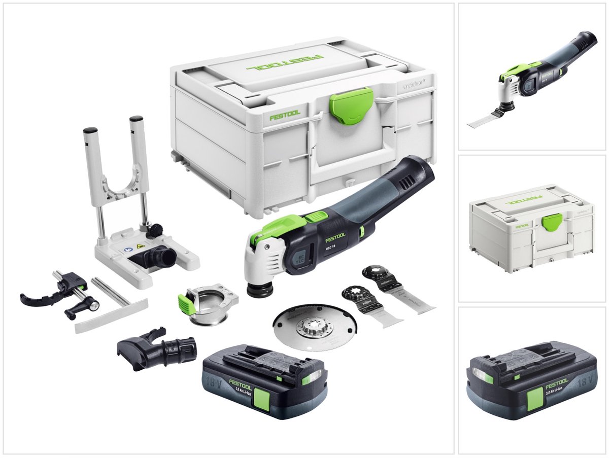 Festool VECTURO OSC 18 E-Basic Set accu-oscillator 18 V Starlock Max Brushless + 1x accu 3.0 Ah + 7-delige toebehorenset + Systainer - zonder oplader