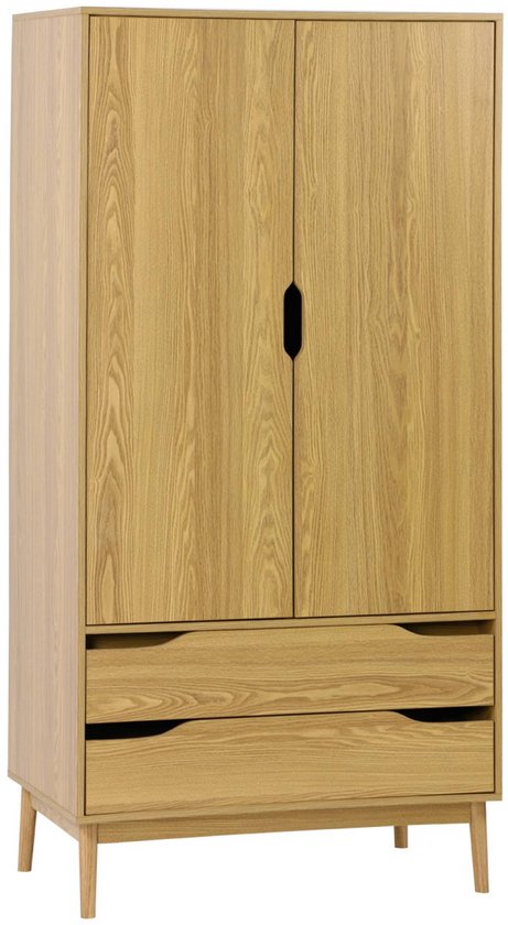 sweeek - Kledingkast met 2 deuren 2 lades hangruimte houtdecor 90cm - nepal