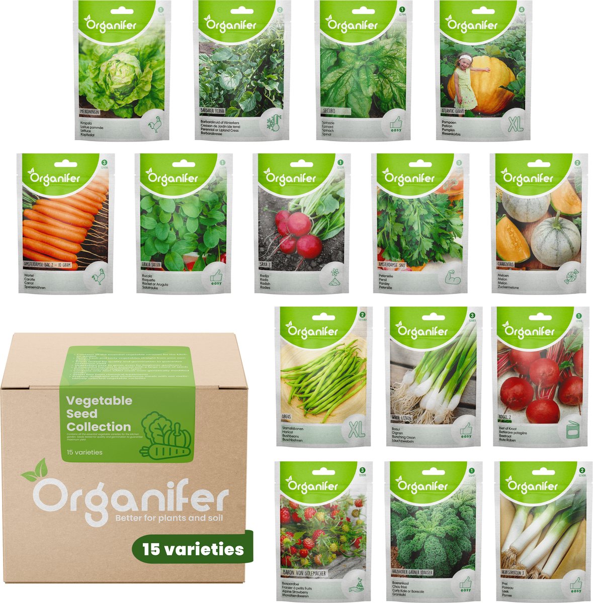 Groentezaden Pakket - 15 Essentiële Soorten - Moestuinzaden 