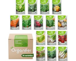 Groentezaden Pakket - 15 Essentiële Soorten - Moestuinzaden - Groentezaden - Spinazie Zaad - Tuinkerszaadjes - Sla Zaden - Groentezaden Moestuin - Organifer