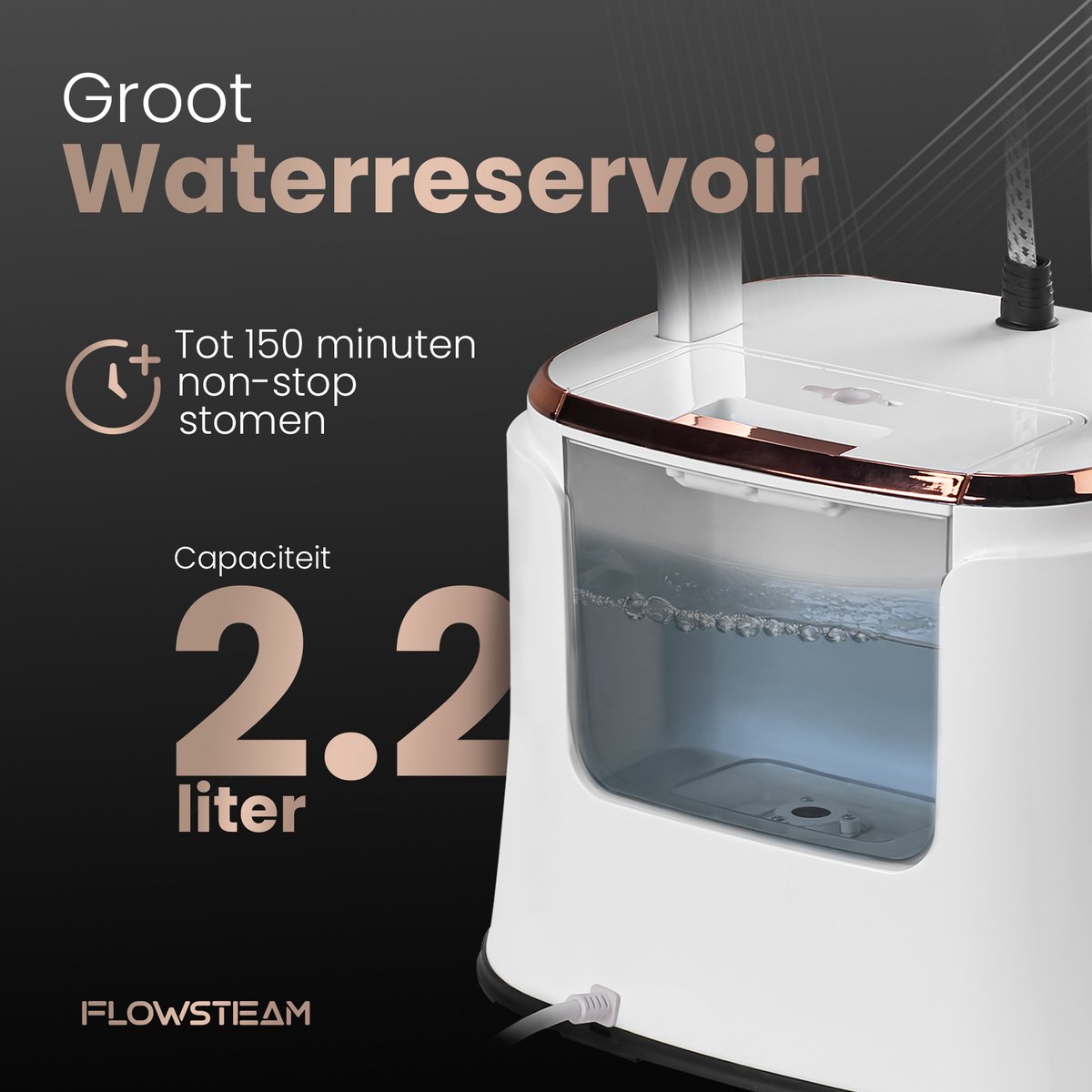 FLOWSTEAM® PRO Kledingstomer - Handstomer - Stoomreiniger - Stoomapparaat Kleding - 150 Minuten Stomen - 2.5M Snoer - Wit — cadeau in Wonen & Interieur - foto 7