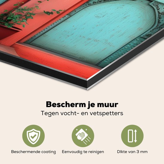 Crédence de Cuisinière en Aluminium 70x50 cm - Lanterne - Porte - Turquoise - Écran Pare-éclaboussures pour Plaque de Cuisson - Protection Murale