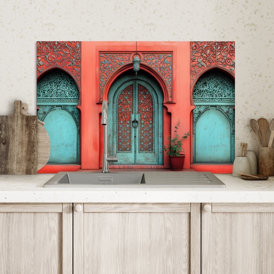 Crédence de Cuisinière en Aluminium 70x50 cm - Lanterne - Porte - Turquoise - Écran Pare-éclaboussures pour Plaque de Cuisson - Protection Murale