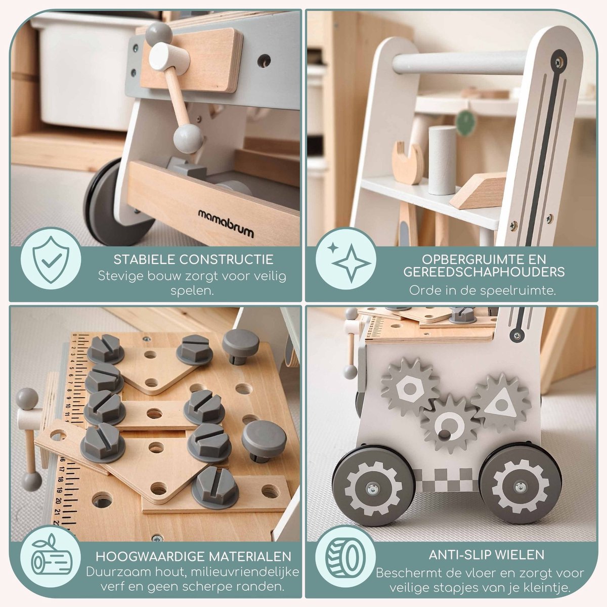 Mamabrum Kinderloopwagen, Houten Loopwagen Voor Kinderen 3 In 1 Kinderwagenwerkplaats Met Accessoires 47 Elementen Ruiter Sorteerder Kinderwagen Om Te Leren Lopen Grijs Mamabrum Kinderloopwagen, Houten Loopwagen Voor Kinderen 3 In 1 Kinderwagenwerkplaats Met Accessoires 47 Elementen Ruiter Sorteerder Kinderwagen Om Te Leren Lopen Grijs