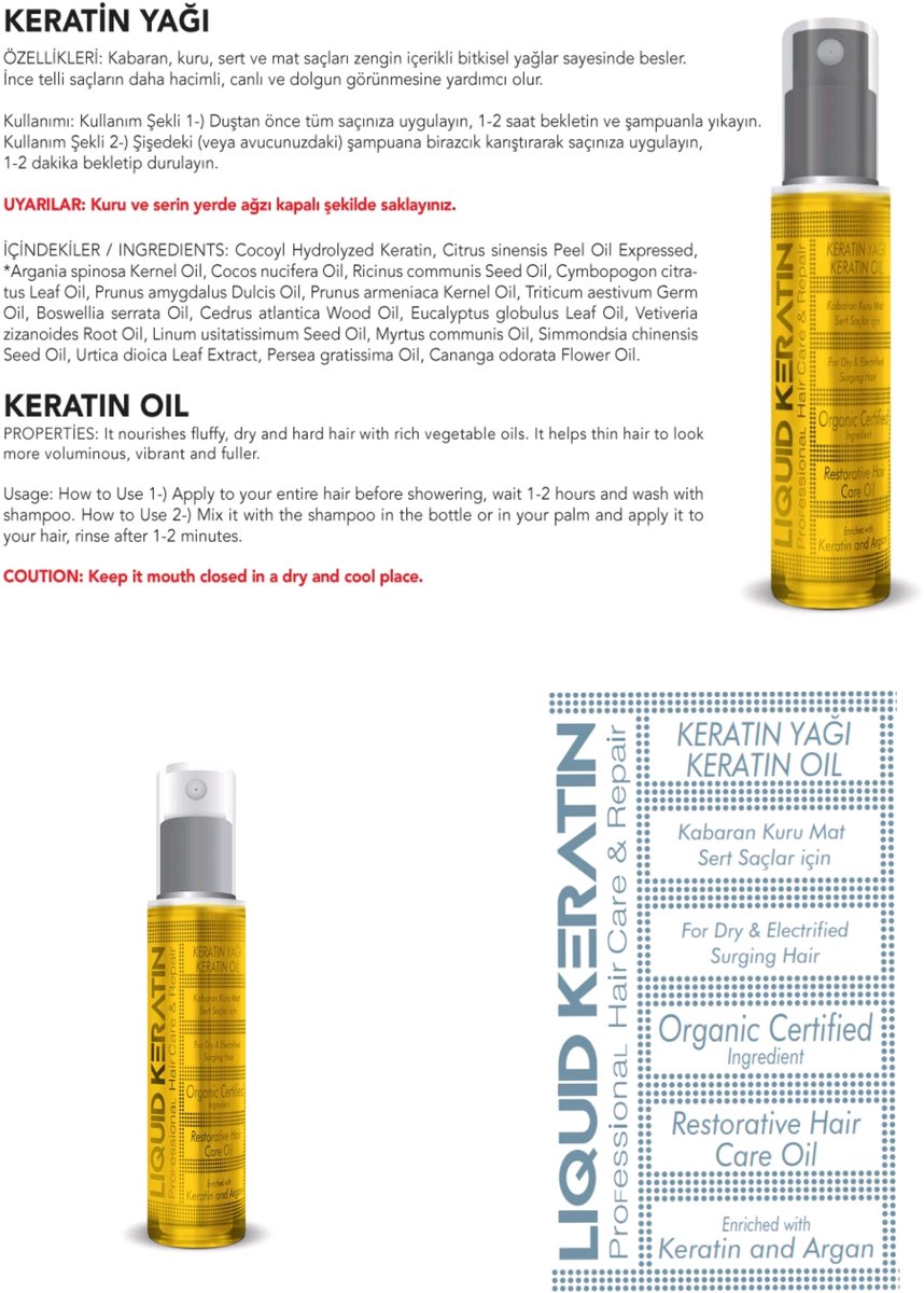 Bio Keratin Organic Pure Keratin Olie 50ml. - Herbal- Bio - Keratin - Keratine olie - Haarolie