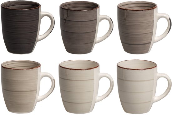 Mugs Cookinglife Délice Grijs 350 ml – Set de 6 – Idéal pour un usage quotidien – Faïence avec glaçure gris clair et subtiles mouchetures – Compatible lave-vaisselle et micro-ondes – Durable, Elegant et empilable