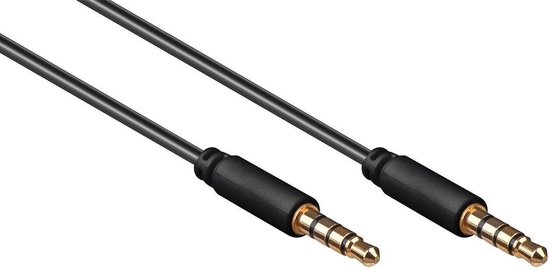 3,5mm Jack 4-polig audio slim kabel AWG28 / zwart - 1 meter