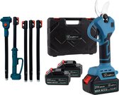 CraftRoot Elektrische Snoeischaar + Verlengstok - Incl. Opbergkoffer en 2X 4.0Ah Accu’s- Instelbare Verlengset (1m-2.5m) - Professionele Draadloze Heggenschaar - 30mm Snijdiameter - Elektrische Takkenschaar - Tuin Snoei Schaar voor Heggen & Takken