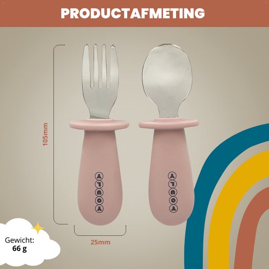 Youly® Couverts pour enfants Rose Poudré - Couverts Bébé - Sans BPA - Acier Inoxydable - Siliconen - Durable - Solide - Cuillère et Fourchette