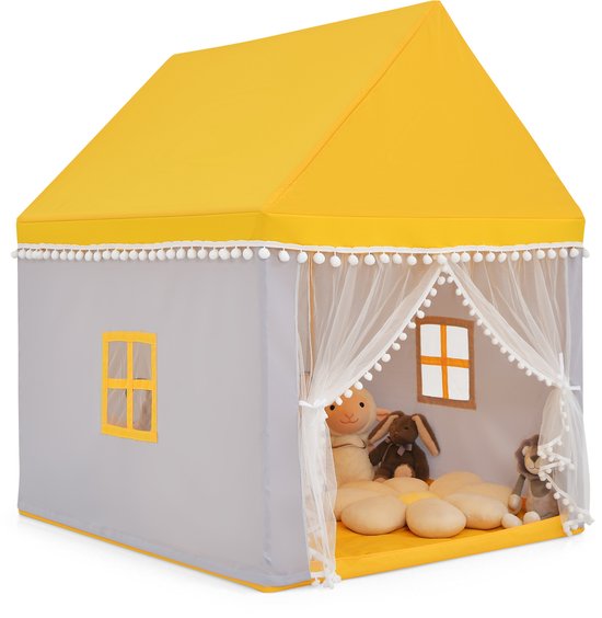 COSTWAY Kinderzelt, Spielhaus Kinder Indoor mit Matte & Vorhang, Spielzelt Kinderspielhaus für Jungen und Mädchen (Blau