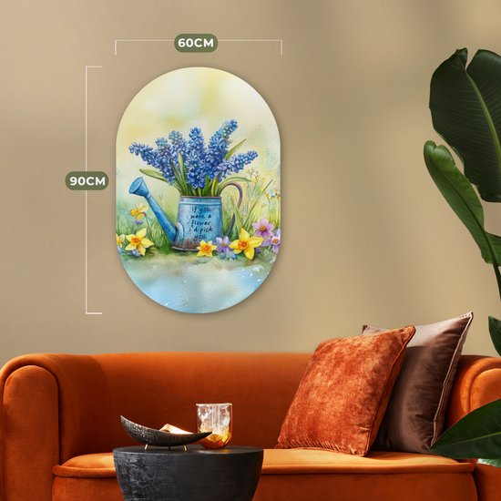 Muurovaal 60x90 cm - Ovale wanddecoratie Lavendelbloemen - Quote - Gieter - Ovalen schilderij - Muurdecoratie woonkamer - Kamer decoratie - Schilderijen - Wandcirkel