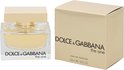 Dolce & Gabbana The One Eau de Parfum 50ml flesje naast de gouden doos.