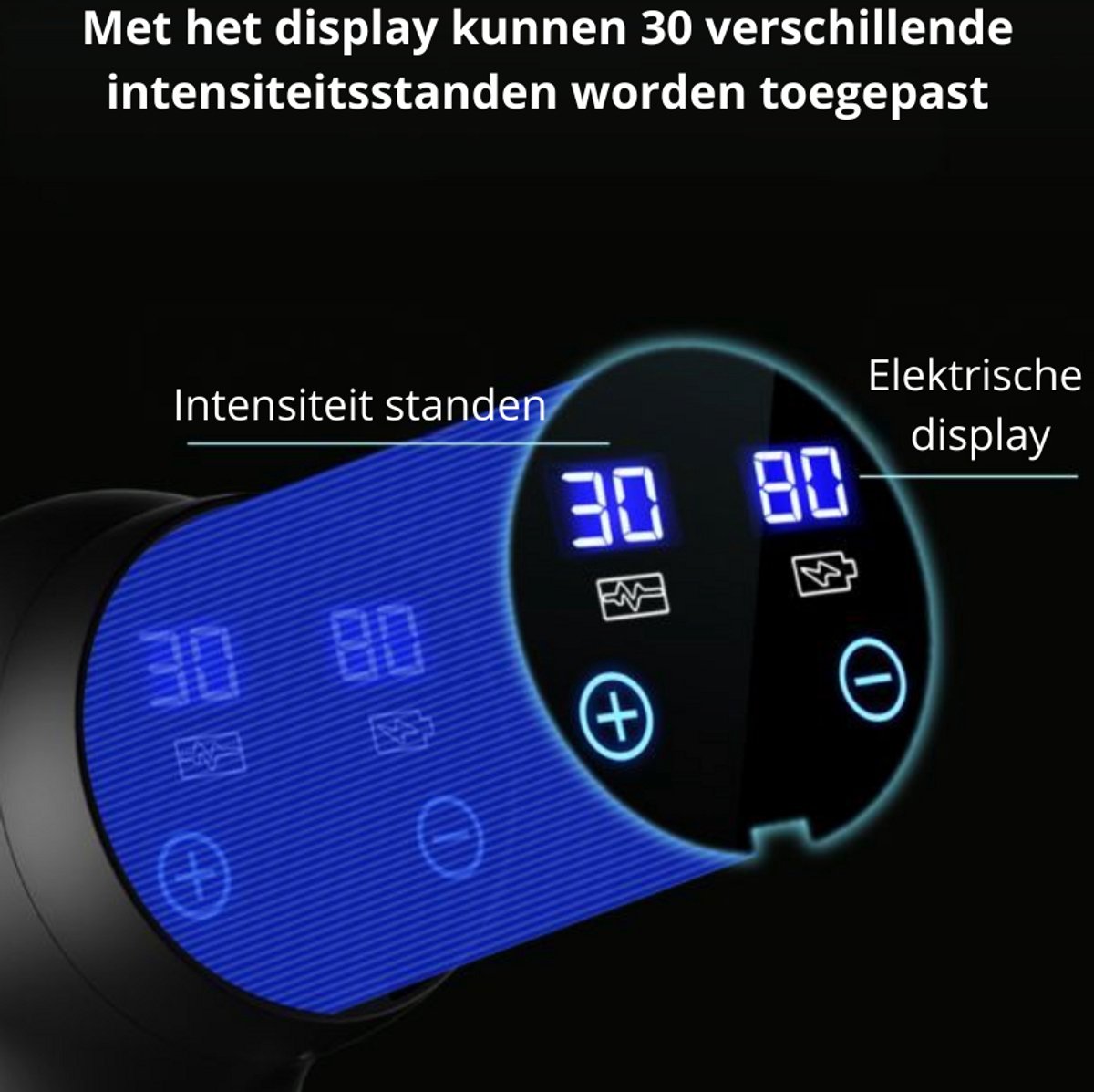 Afbeelding 3 van Massage Gun Professioneel – 30 Snelheden – 6 Opzetstukken – Stil – Diepe Weefselmassage – LED Display – USB Oplaadbaar – Triggerpoint – Voor Rug, Nek, Benen – Inclusief Opbergcase