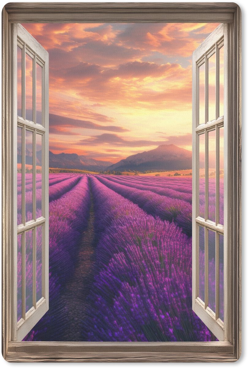 Muismat 18x27 cm - Mousepad Doorkijk - Lavendel - Landschap - Bloemen - Paars - Muismatten