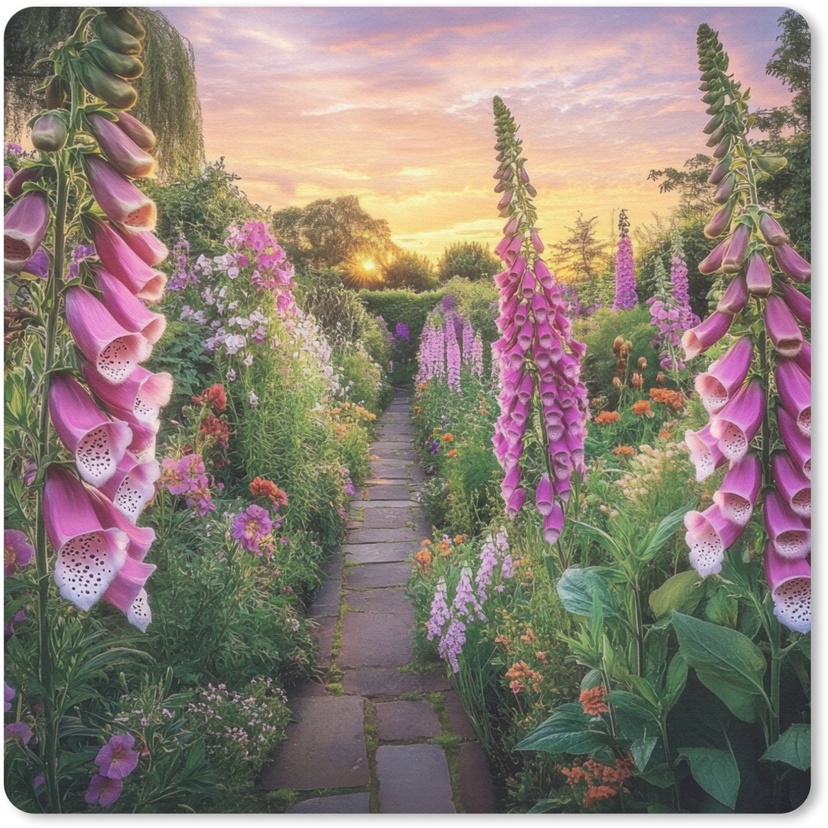 Muismat 30x30 cm - Mousepad Vingerhoedskruid - Bloemen - Tuin - Muismatten