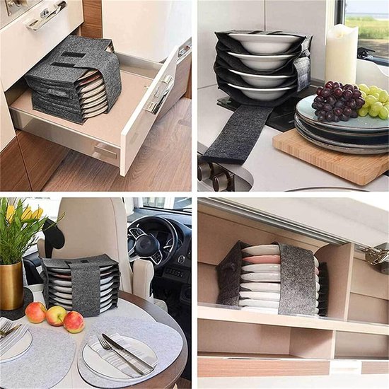 Qivine Vilten organizer camper servies, antislip bestektas camping met 12 vakken, caravan, bekerhouder, camper met 8 zijvakken voor borden, kom