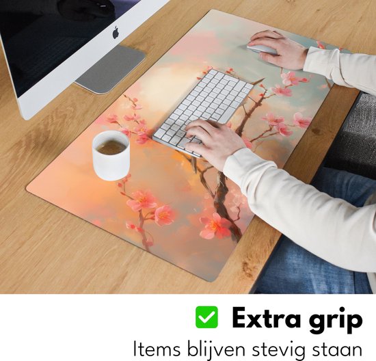 Bureau onderlegger 80x40 cm - Muismat Roodborstjes - Sierlijk - Bloesemtak - Bureaumat - Mousepad XXL - Bureau mat - Muismatten groot - Desk organizer - Bureaulegger