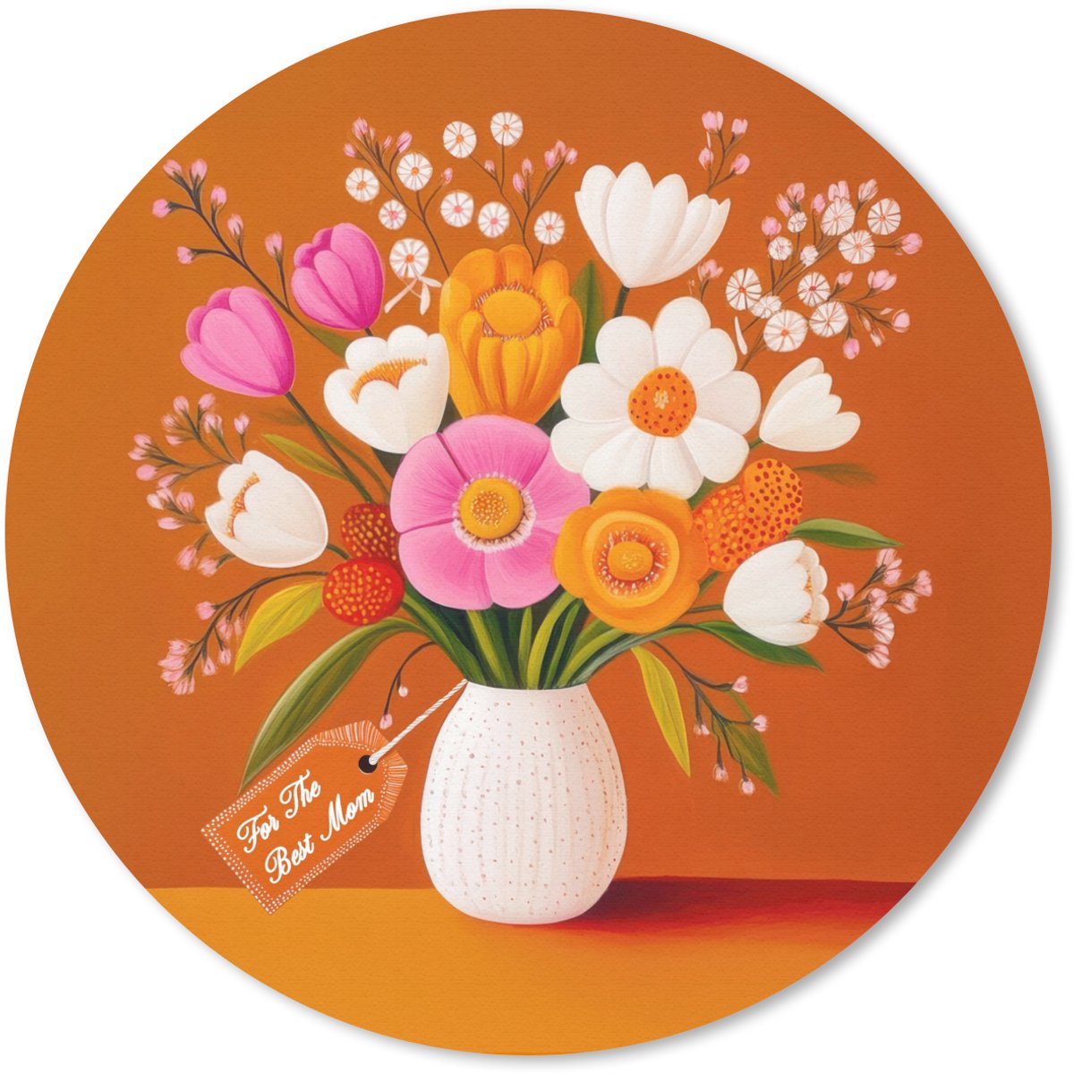 Muismat rond 30x30 cm - Mousepad Vaas - Bloemen - Oranje - Ronde muismatten