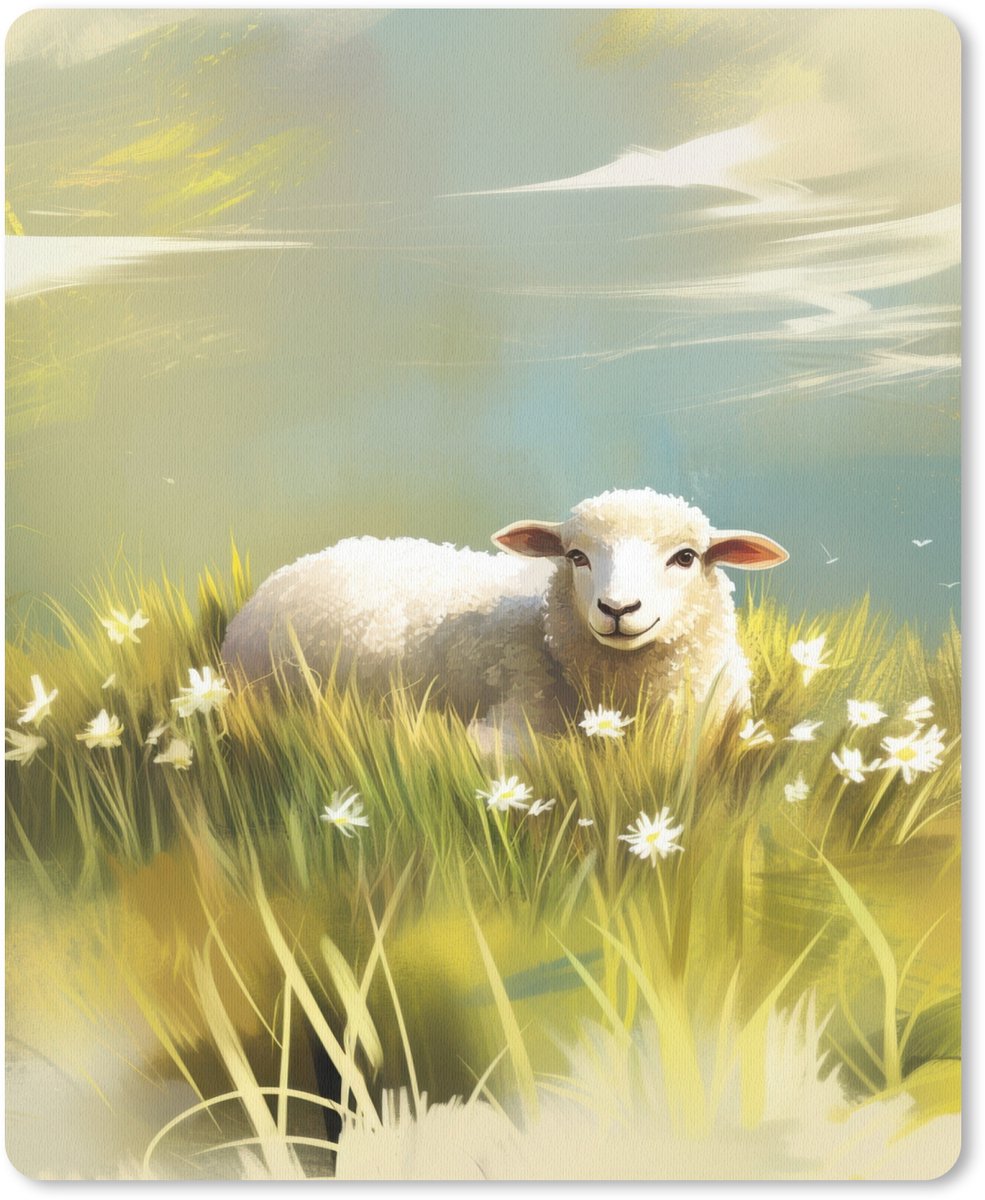 Muismat 19x23 cm - Mousepad Schaap - Weide - Groen - Muismatten