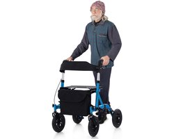 COSTWAY Rollator met luchtbanden, opvouwbaar en licht, met zitting, aluminium, tot 160 kg, 2-in-1 rolstoel & reisrollator, loophulp, 6-voudig in hoogte verstelbaar, loopwagen met tas en stokhouder