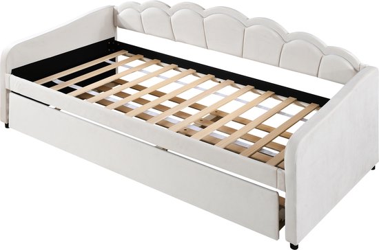 Méridienne - Méridienne 90x200cm avec lit gigogne - canapé-lit - lit simple - sans Matras - velours - lumière d'ambiance changeante de couleur - beige