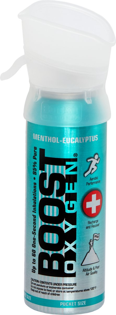 Boost Oxygen - Pocketsize 3L - Menthol-Eucalyptus - 95% Pure Zuurstof - Tot wel 60 inhalaties van 1 sec - Ademhalingsondersteuning voor sport herstel, hoogte, prestaties en gezondheid - Zuurstoffles - 1x 3L