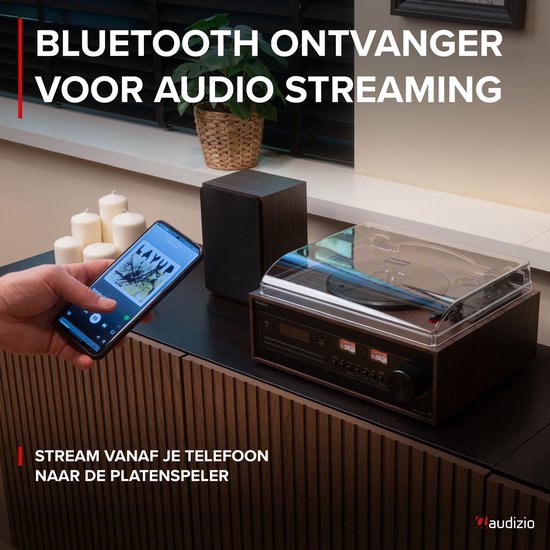 Platenspeler met speakers - Audizio Boston platenspeler Bluetooth, CD speler en DAB radio - Houtlook — afbeelding 5