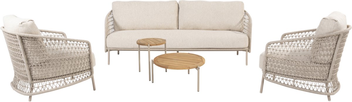 Puccini stoel bank loungeset 5 delig teak latte 4 Seasons Outdoor
