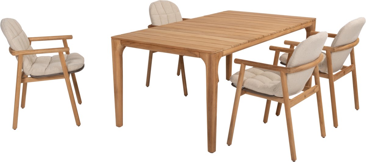 5-delige Liam Samos eettafel set in teakhout van 4 Seasons Outdoor.