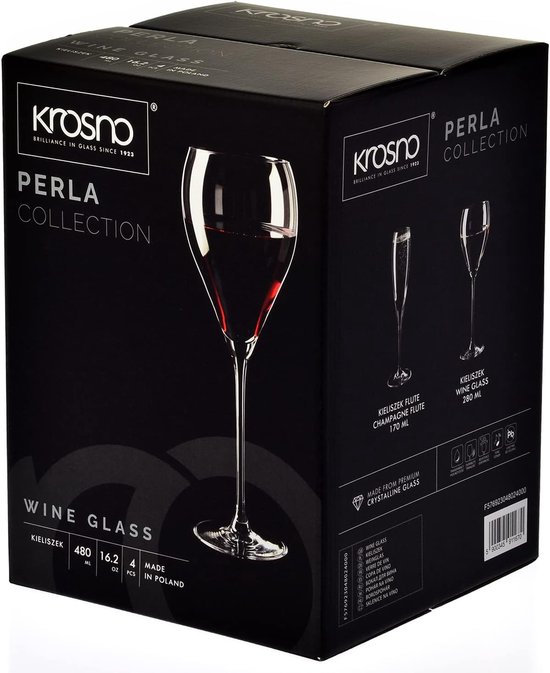Verres à vin Rouge Perla 4 x 480 ml | Set de 4 Verres à vin | Cadeau de mariage | Résistant au lave-vaisselle | Glas cristallin | Verre sans Glas | Durable | Résistant aux rayures | Idée cadeau