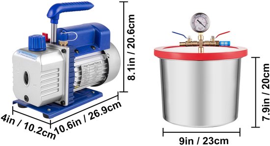 Vacuümpomp 2 gallon 4CFM 1/3HP voor het verwijderen van lucht uit siliconenepoxy, 1440 tpm, AC 230 V, 50 Hz, 5 Pa - 0,05 Mbar, creëert een lagedrukomgeving van Hoteche — afbeelding 3