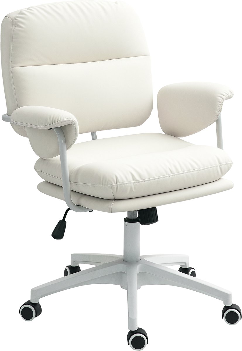 HOMCOM Bureaustoel met kantelfunctie, Gevoerde bureaustoel, In hoogte verstelbare draaistoel met voetenbank, Draagvermogen tot 120 kg, voor kantoor, studeerkamer, wit - HOMCOM - €97,90