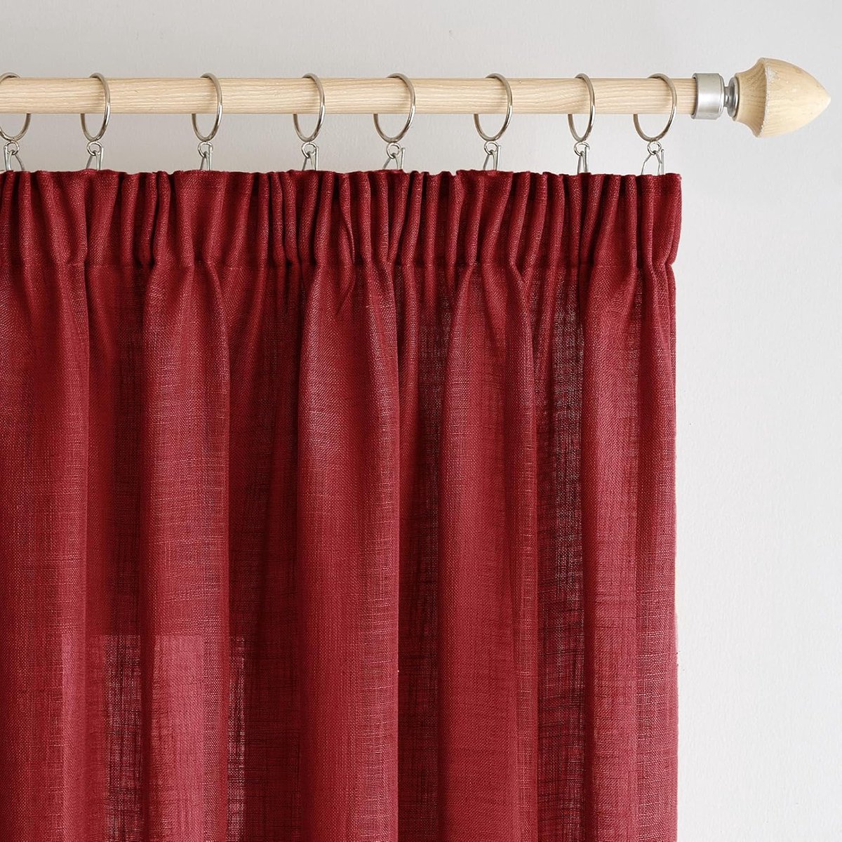 Famanu - Gordijnen voor binnen, linnen met band, modern, transparant, decoratief, voor woonkamer, slaapkamer, raam, 2 stuks, 140 x 245 cm, wijnrood