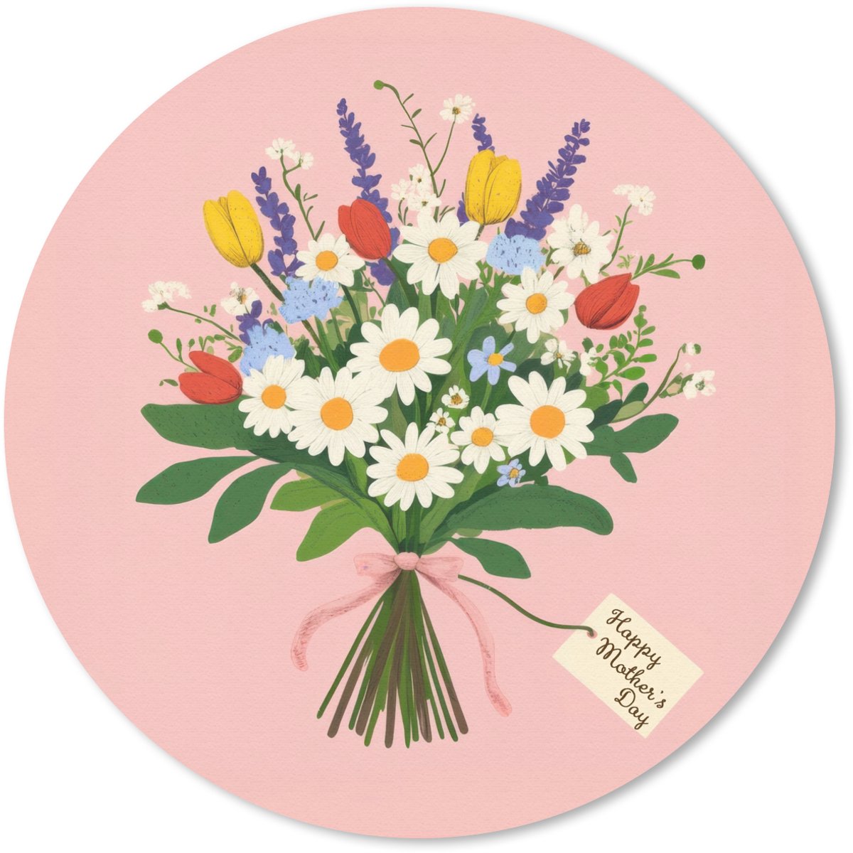 Muismat rond 50x50 cm - Mousepad Bloemen - Lint - Kaartje - Ronde muismatten