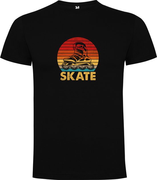T-Shirt Noir avec impression colorée "Rollerskate – Skate – Sport – Back to the 80's and 90's" Impression Couleur Intégrale Taille 4XL