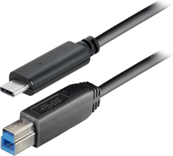 USB-C naar USB-B kabel - USB3.0 - tot 2A / zwart - 1,8 meter