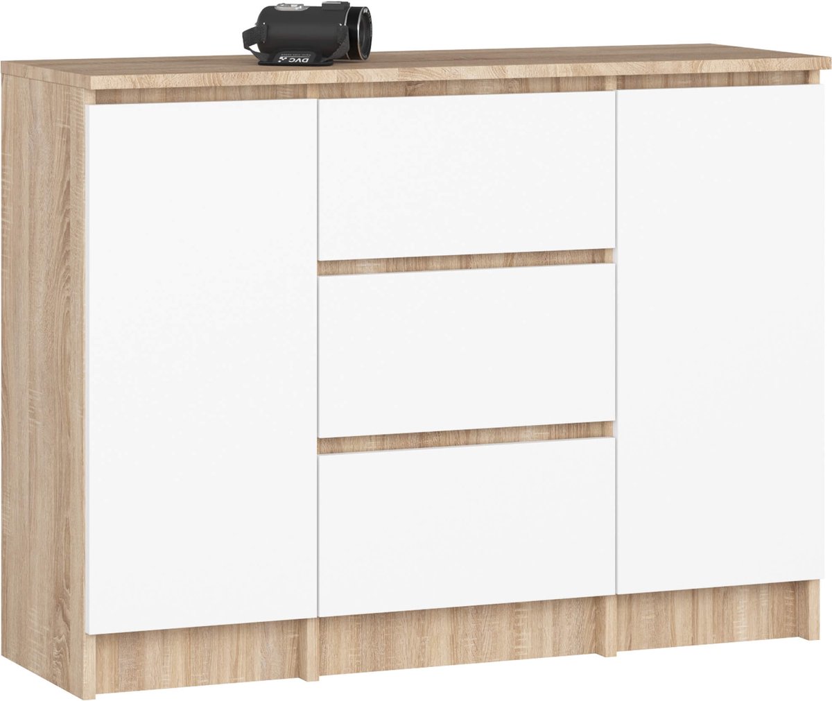 Akord Ladekast K100 met 3 Lades en 2 Deuren / AKORD Furniture Factory / Sonoma Eik - Wit / 101 x 76 x 35 cm