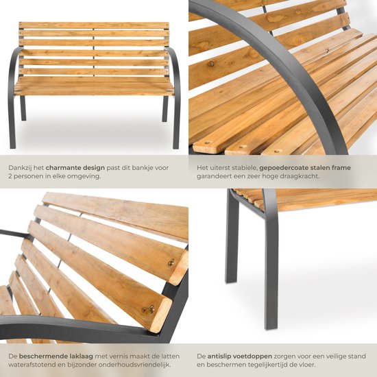 tectake® 2-zits Tuinbank Michaela - Weerbestendig - 119,5 x 62 x 83 cm - Tuin Bank van Hout in Landhuisstijl - Romantische Balkonbank - Houten Tuinbanken - Tuinbankjes