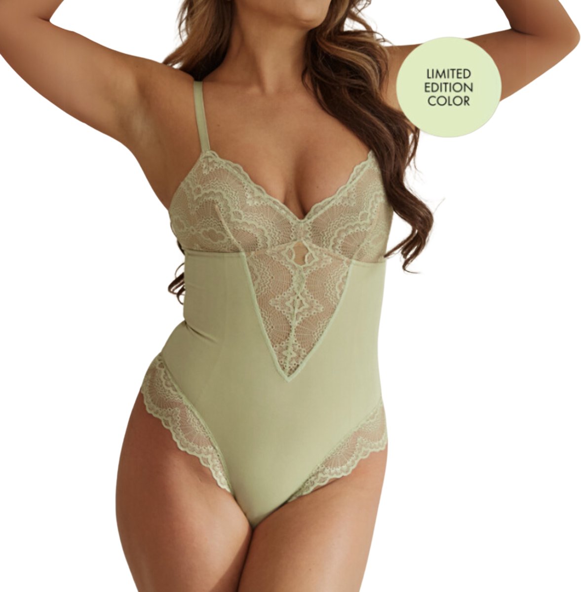 Levady Kanten Shapewear Dames Pistaccio - Bodysuit Dames - Corrigerend Ondergoed - Waist Shaper - Shapewear Body - Luxe Shapewear voor Dames - Maat 1XL