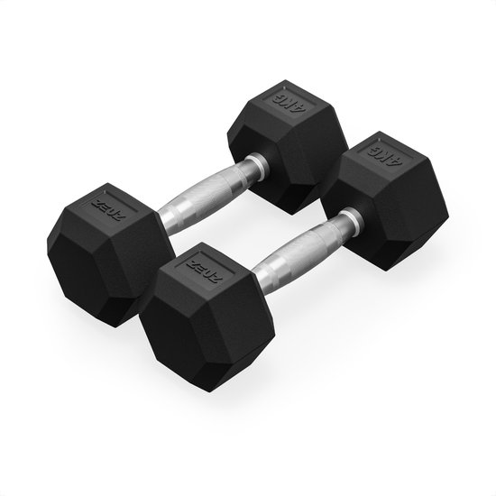 Dumbbells - Gegoten handgrepen - Zeshoekig - Zwart