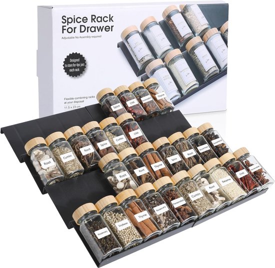 Kruidenrek voor lade, 2 stuks, lade-organizer voor de keuken, 3